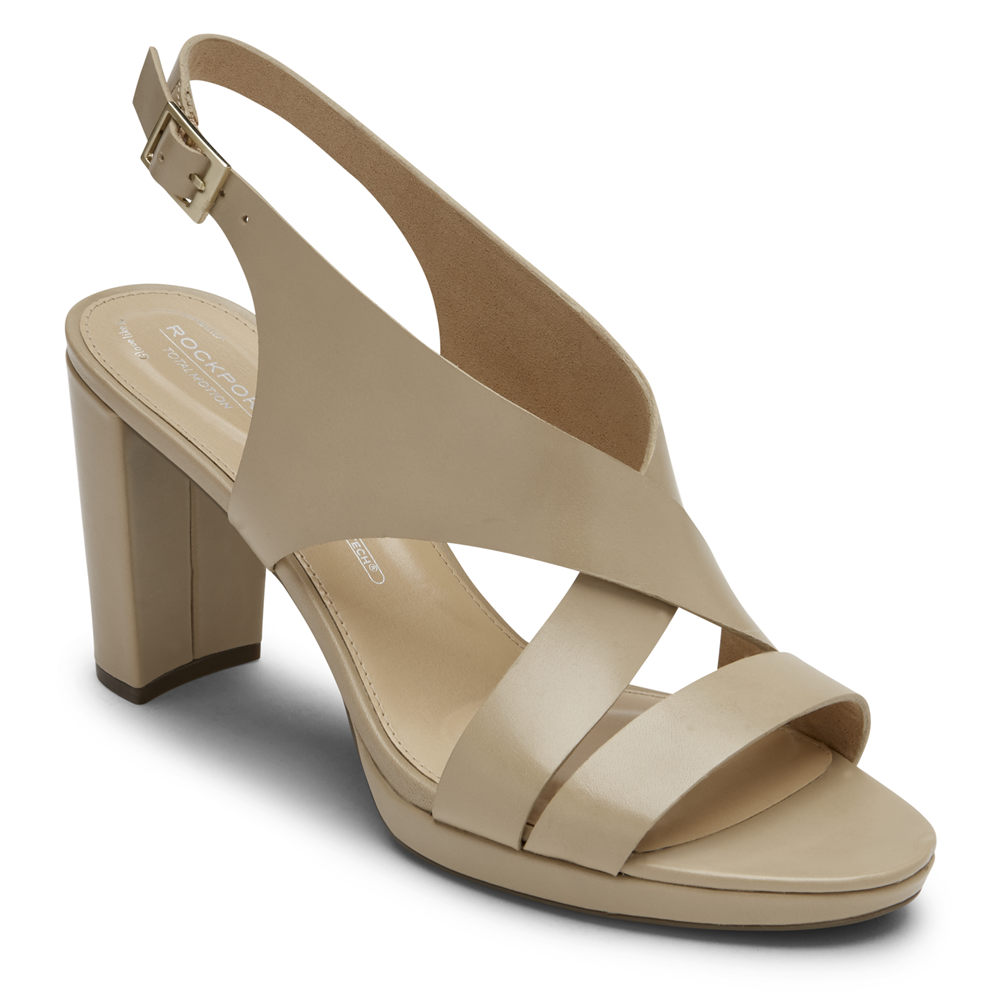 Rockport Singapore Womens Heels - Total Motion Ivy Cross Slingback Beige - LS5913274